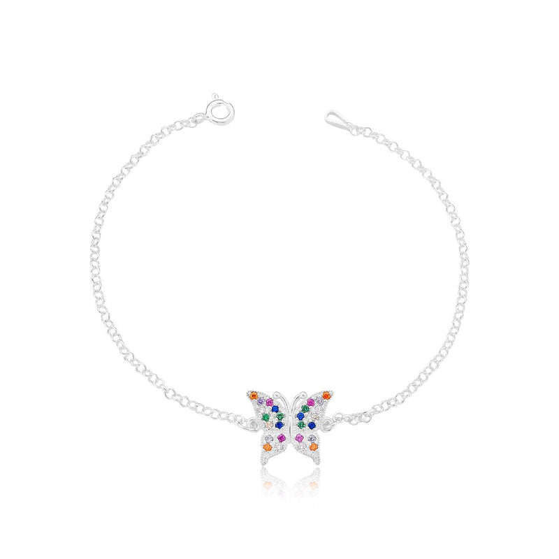 Pulseira Borboleta Cravejada Elo Português Prata 925 – Elegância e Sofisticação | Prata & Co