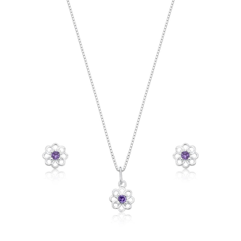 Conjunto Flor com Pedra no Meio Prata 925 – Delicadeza e Sofisticação | Prata & Co
