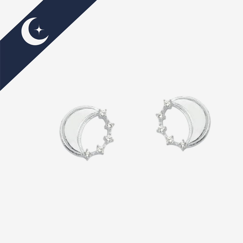 Brinco Lua Cravejada Prata 925 – Elegância e Brilho Celestial |Prata & Co
