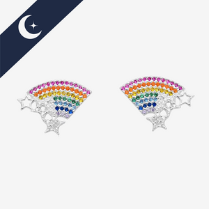 Brinco Arco-Íris Cravejado e Estrelas Prata 925 – Brilho e Encanto Celestial |Prata & Co