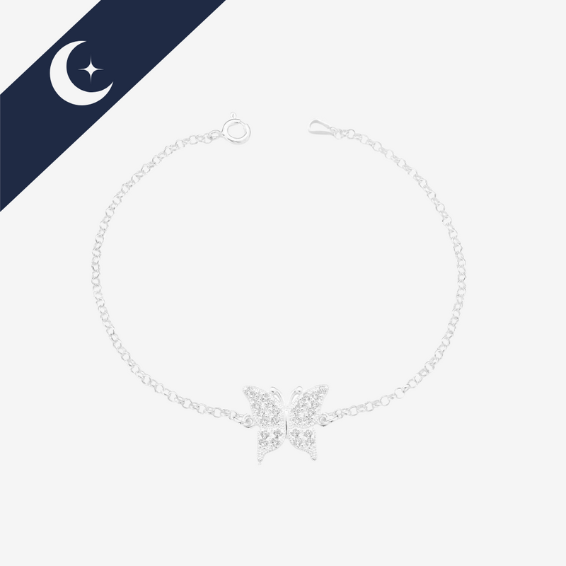 Pulseira Borboleta Cravejada Elo Português Prata 925 – Elegância e Sofisticação | Prata & Co