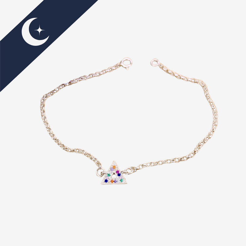 Pulseira Triângulo Cravejado Elo Português Prata 925 – Sofisticação e Brilho | Prata & Co