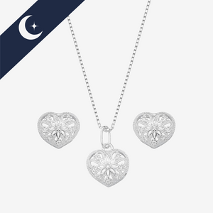 Conjunto Coração Cravejado Prata 925 – Sofisticação e Brilho | Prata & Co