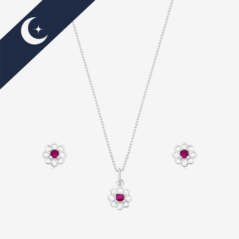 Conjunto Flor com Pedra no Meio Prata 925 – Delicadeza e Sofisticação | Prata & Co