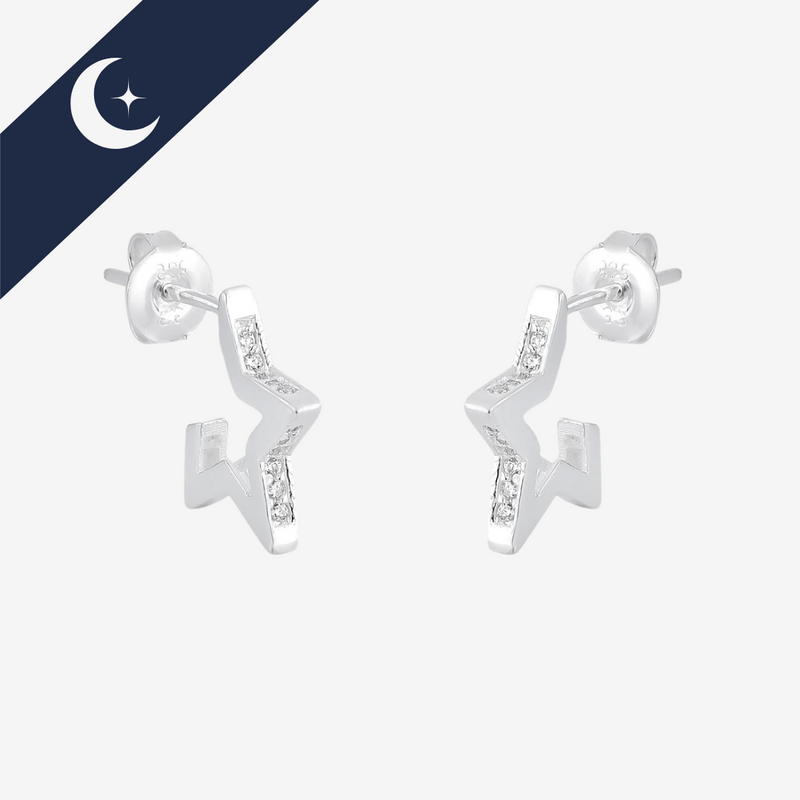 Brinco Estrela Média Cravejada Prata 925 – Sofisticação e Brilho | Prata & Co